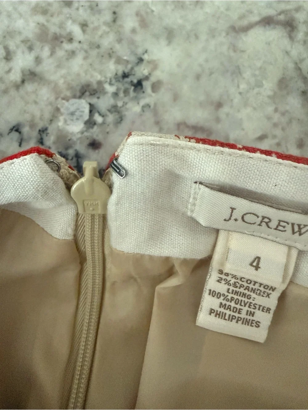J. Crew Red, Orange and Cream Paisley Pencil Skirt